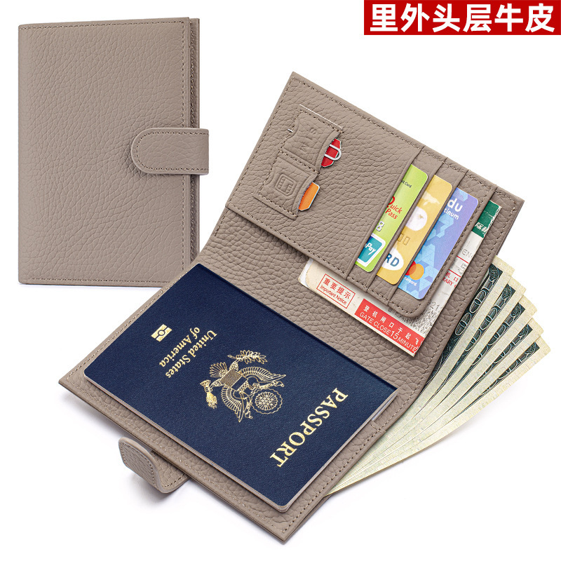 Cross-border Genuine Leather Women's Ultra-thin Passport Holder RFID Wallet Top Layer Cowhide Ticket Holder Passport Certificate Storage Card Holder