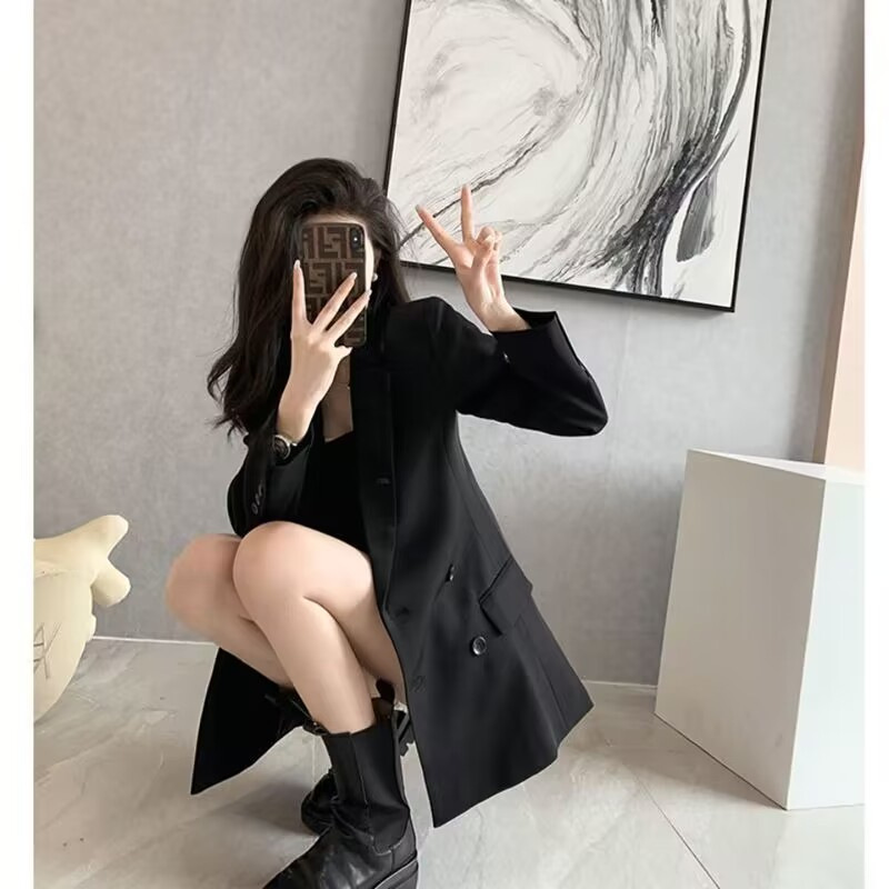 Saco Blazer Estilo Británico para Mujer de Poliéster Cierre de Botón para Uso Casual y Formal