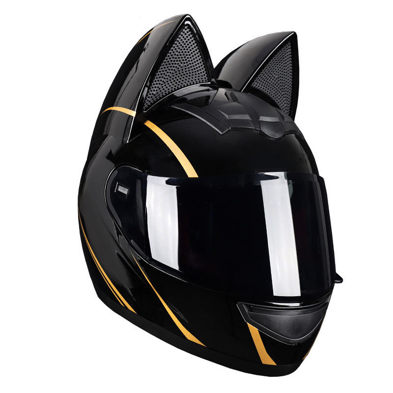 Casco de motocicleta eléctrica HNJ, casco integral con oreja de gato certificado 3C para mujer, verano, se puede equipar con auriculares Bluetooth, casco integral para motocicleta