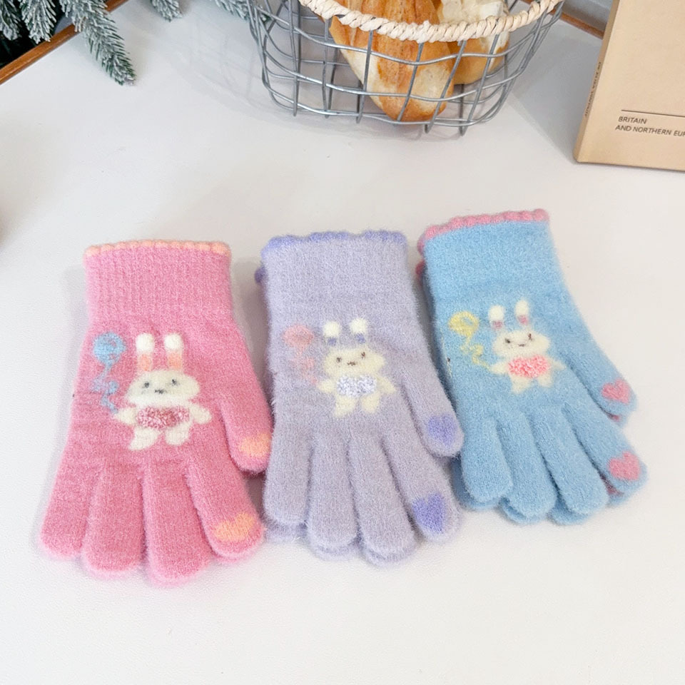 Nuevos globos amor conejo niña guantes de lana otoño e invierno ciclismo anticongelante manos a prueba de frío niños lindos cinco dedos