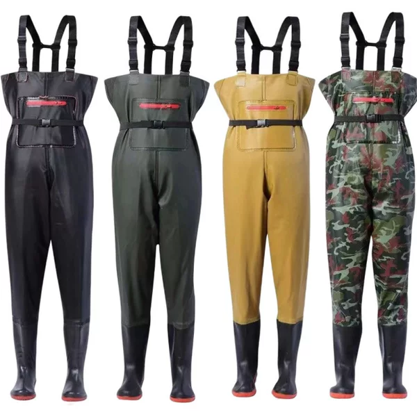 Waterproof waders, half-length rain pants, waterproof overalls, fishing suits, rain boots, and leather overalls – available in men’s and women’s styles