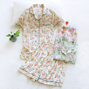 Women's summer thin cotton silk pajamas short-sleeved shorts two-piece suit cool Ice Silk artificial cotton casual home wear cardigan