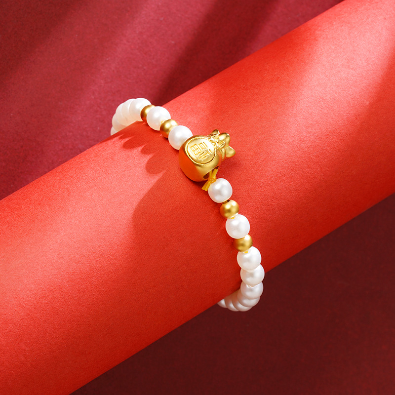 Nuevos productos Shajin Fu bolsas Fuzi pulseras de perlas mujeres versátiles alta sensación de lujo ligero temperamento joyas de aleación de cobre al por mayor