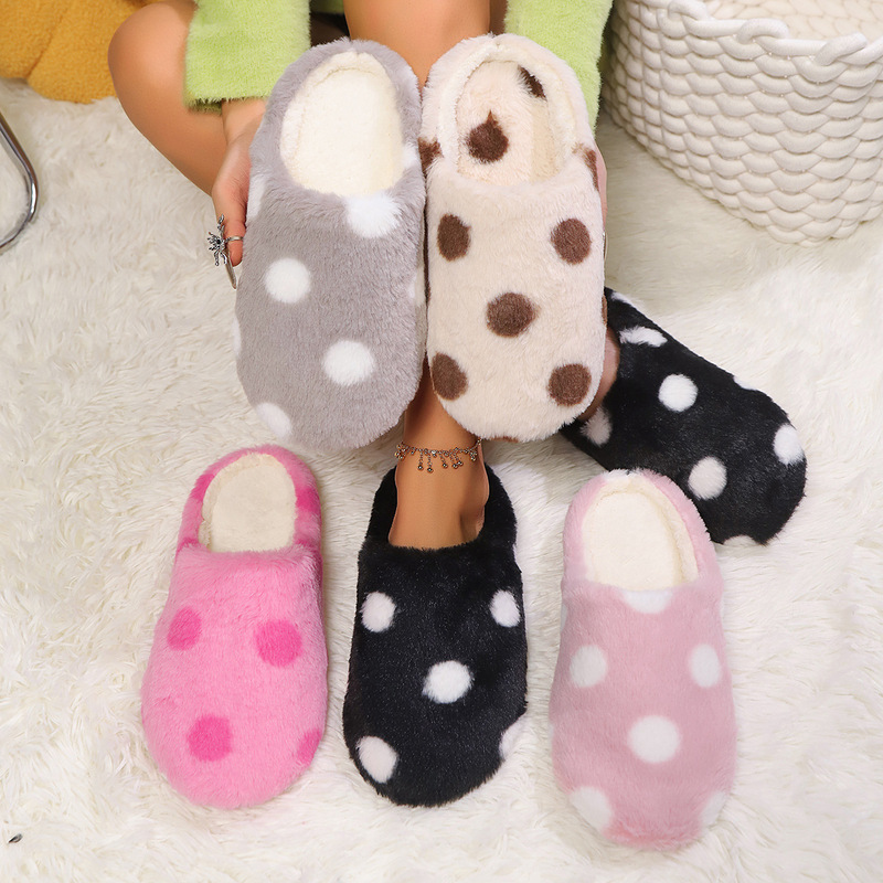 Soft Bottom Foreign Trade Wave Point Baotou Mao Mao Slippers Women's Autumn and Winter Wear Non-slip Indoor Thick Bottom Home Furry Moon