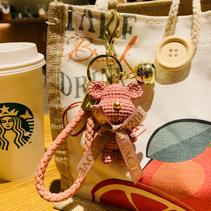 Dibujos animados resina lana oso muñeca coche llavero moda lindo oso muñeca bolsa colgante regalo creativo