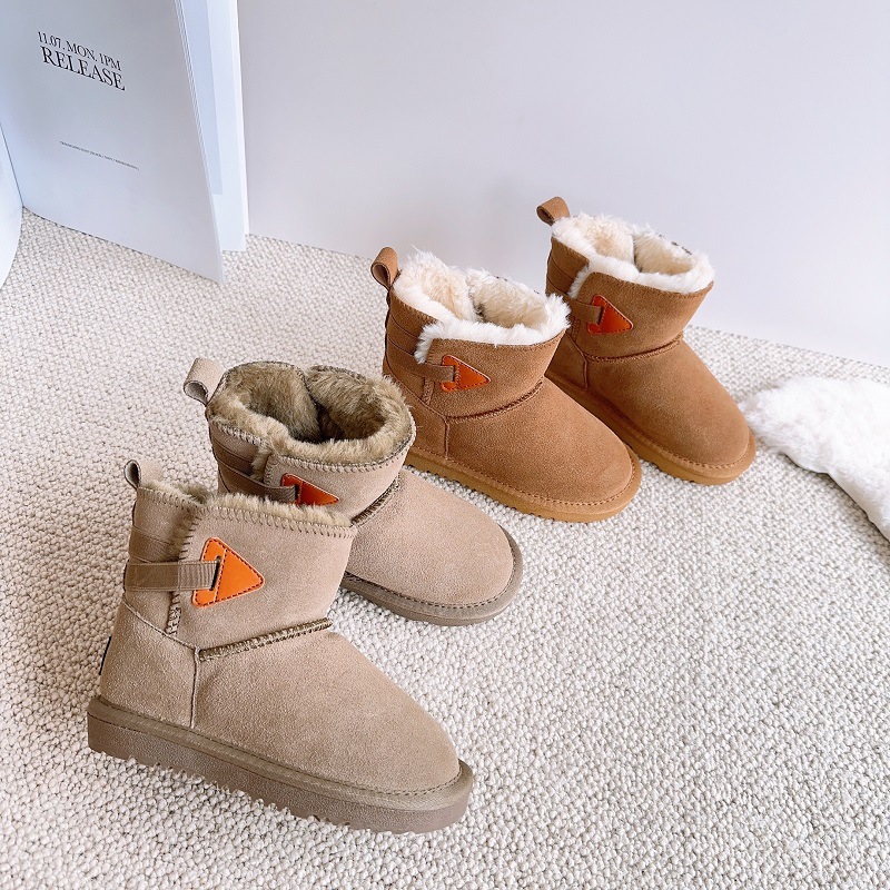 Neue Kinder-Schneestiefel aus echtem Leder, plüschig und warm für Jungen und Mädchen, wasserdichte Mädchenstiefel, Baby_voghion.com