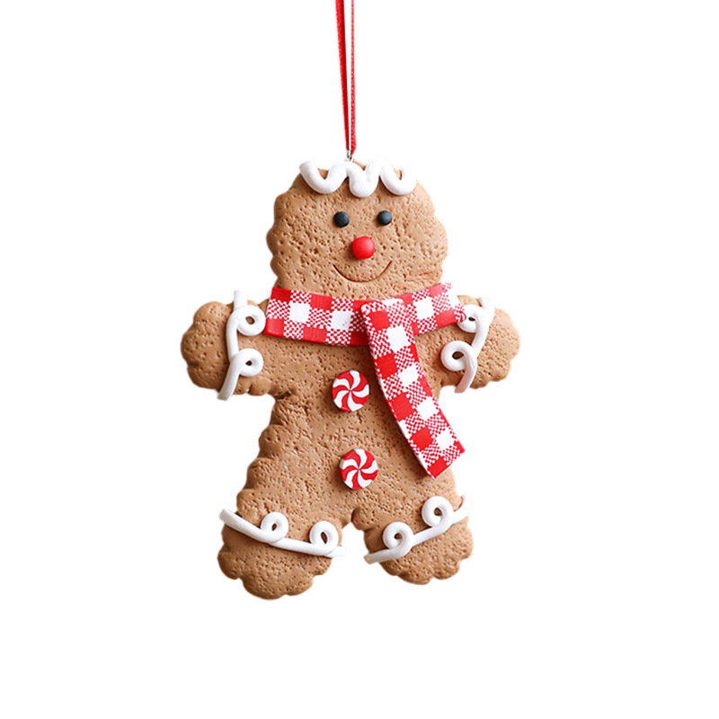 Nuevo hombre de pan de jengibre de cerámica suave pequeño colgante colgante árbol de Navidad adornos encantadores pan de jengibre hombre de Navidad decoración colgante retró dibujado a mano