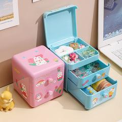 Cute Creative Instagram Student Desk Stationery Storage Box, Fashion Jewelry Box for Home Use, Flip-Top with Drawer Storage Box