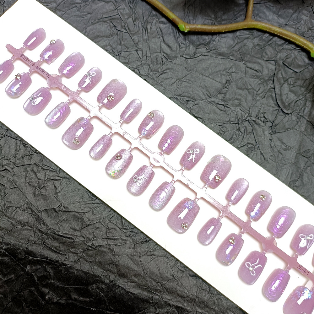30 piezas de parche de uñas de rayas de tamaño dividido, armadura corta hecha a mano caliente, uñas de uñas de uñas de diamantes con incrustaciones de ojos de gato calientes image 1