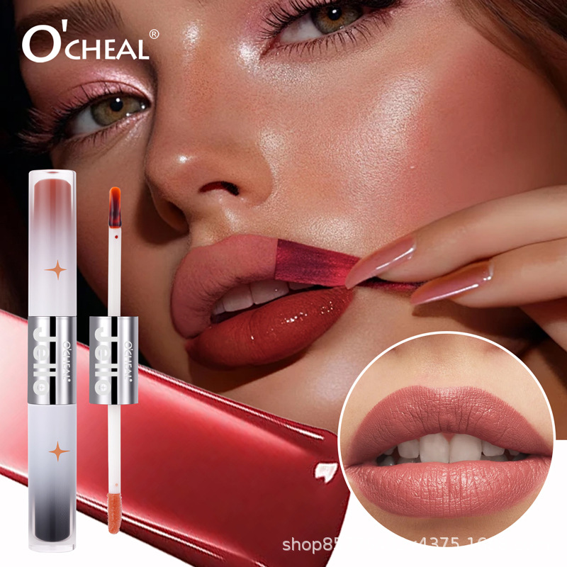 OCHEAL Double-Ended Jelly Lip Gloss, Matte 2-in-1 Peel-Off Glossy Lip Gloss (Exclusive for Cross-Border Suppliers)