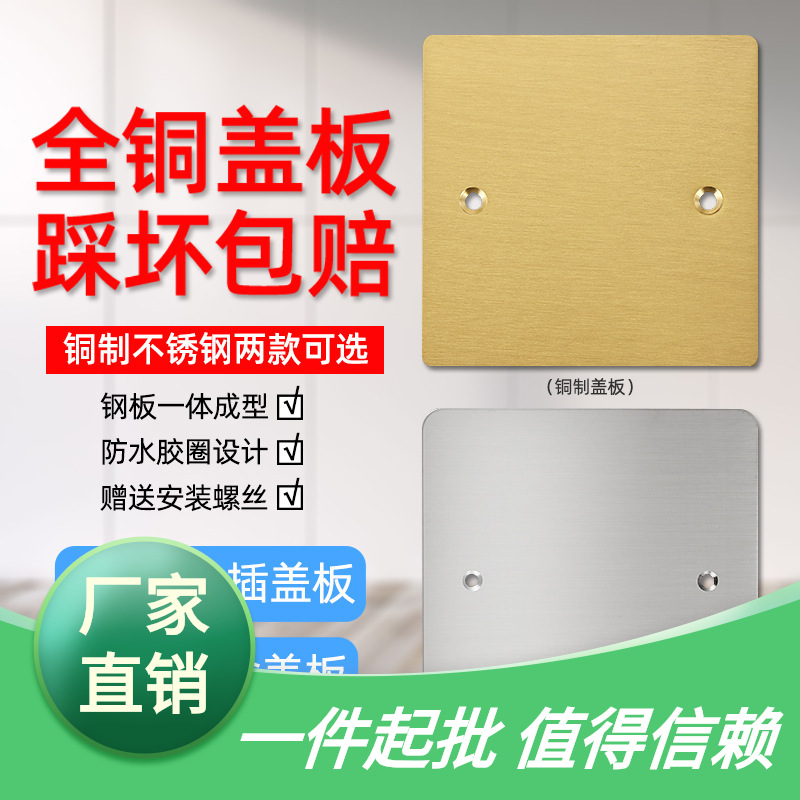 遮挡盲板插座型盖封堵地面墙壁86120装饰空白铜面型底盒盖板面板