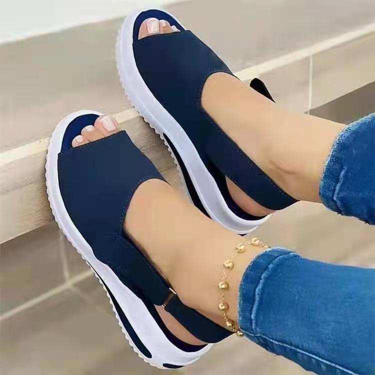 2022 Women's Shoes Foreign Trade Large Size Summer New Thick-soled Simple Women's Single Shoes Velcro Casual Fish Mouth Sandals Women