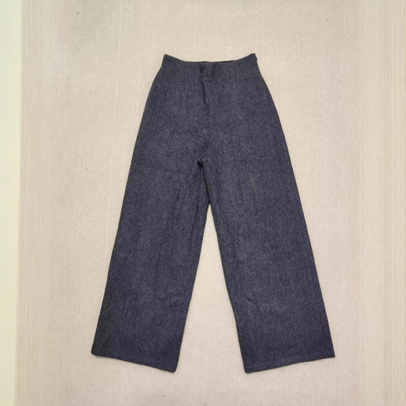 24 New Foreign Trade Autumn and Winter Women's Wool Blended High Waist Casual Wide Leg Pants All-match Casual Lining Straight Pants