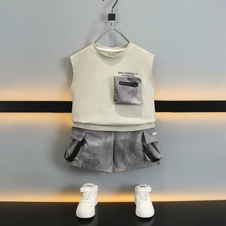 男童夏装套装2024新款儿童痞帅男孩宝炸街无袖两件套时髦工装短裤