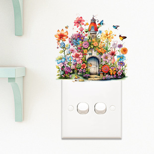 Plant Flower Flower House Switch Stickers Wall Stickers Living Room Socket Light Switch Background Wall Waterproof Self-adhesive Decorative Wall