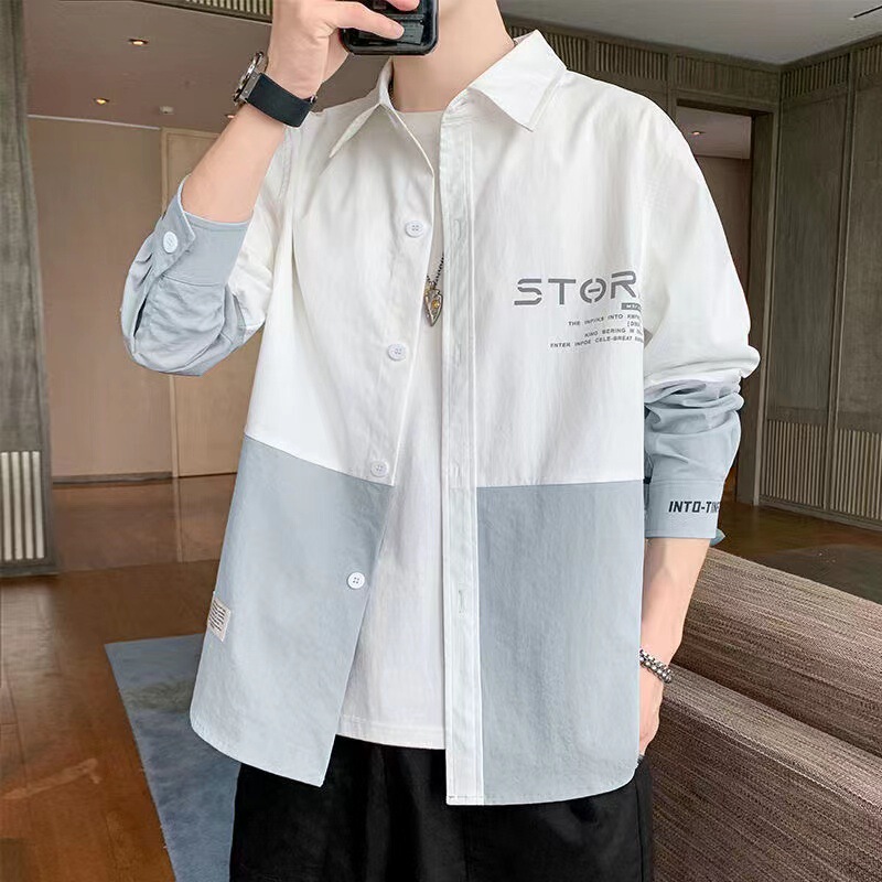 Stitching Contrast Shirt Men's Long-sleeved 2024 Spring and Autumn Fashionable Brand Loose Casual Shirt Korean Fashionable Handsome Shirt Stitching Contrast Shirt Men's Long-sleeved 2024 Spring and Autumn Fashionable Brand Loose Casual Shirt Korean Fashionable Handsome Shirt