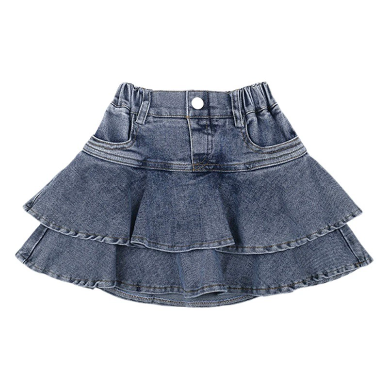 Elmo Beibei для девочек, милые и крутые сексуальные эластичные джинсовые плиссированные юбки в корейском стиле, летние детские искусственные брюки-кюлоты из двух предметов