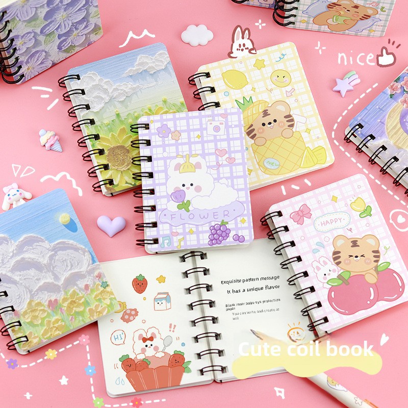 Cartoon A7 coil binding notebook high-quality cute animal oil painting mini notebook student pocket notebook wholesale
