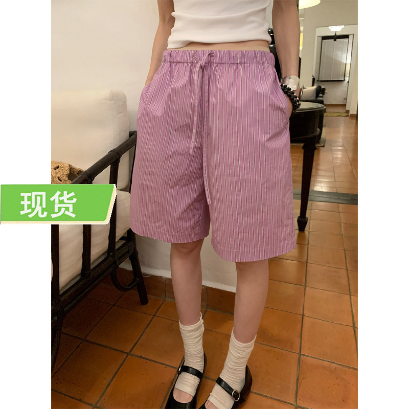 Mona Zhang Qixian Striped Walking Shorts Summer Pure High-Class Style Five-Point Pants Relaxed Casual Pants Mona Zhang Qixian Striped Walking Shorts Summer Pure High-Class Style Five-Point Pants Relaxed Casual Pants