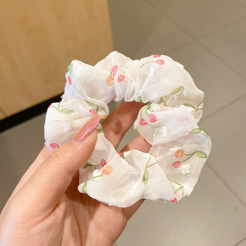 韩系春夏蝴蝶结大肠发圈女款蕾丝碎花头绳粉色方巾大号发饰|undefined