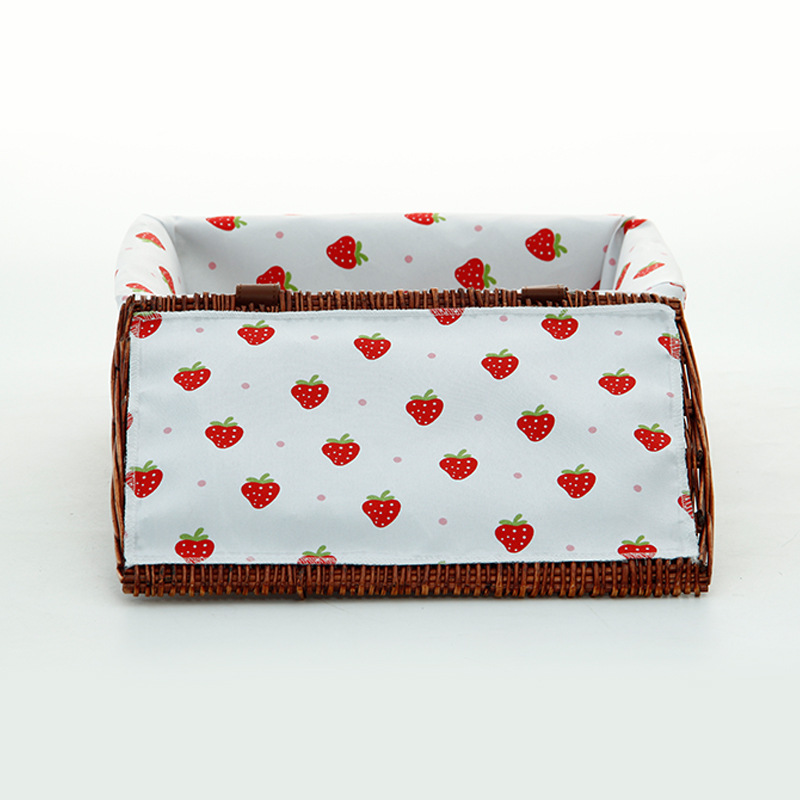 Canasta de almacenamiento cuadrada de sauce con cubierta marrón oscuro de fresa blanco forrado grueso y duradero canasta de almacenamiento de sauce hecha a mano