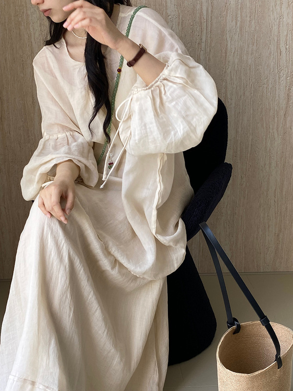 江左100ラミー麻セット女装高級感カジュアルファッションシャツ上着半身スカート2点セット6281|undefined