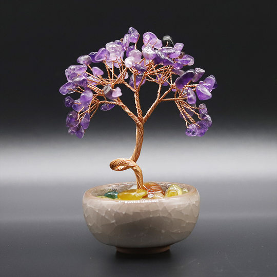 New Crystal Fortune Tree Decoration Wine Cabinet Desktop Decoration Home Living Room Citrine Amethyst Money Tree Gift