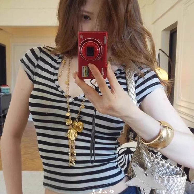 古早文艺风!金色贝壳流苏长款项链女度假风小众毛衣链复古高级感|undefined