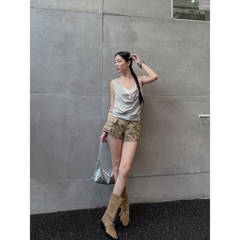 两穿粗跟西部牛仔靴女2025秋冬新款皮带扣气质方头短靴子高级感|undefined