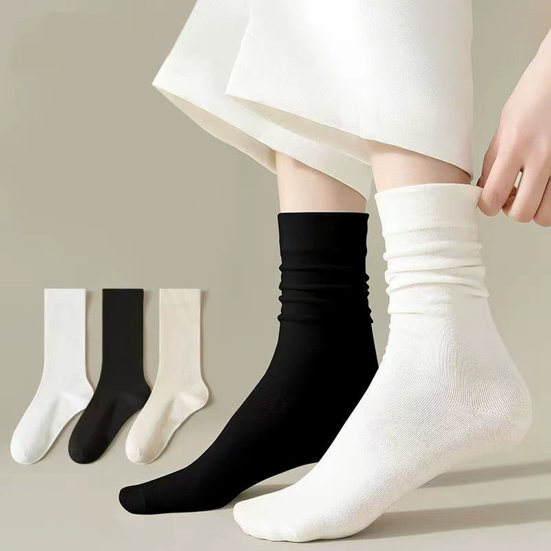 Носки из чесаного хлопка для женщин, летние носки для беременных из чистого хлопка, весенние и осенние носки-слэч, дышащие бесшовные однотонные носки до середины икры в японском стиле.