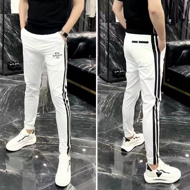 European summer quick-drying pants men's versatile embroidered letters Ice Silk casual pants trendy color matching sports air conditioning pants
