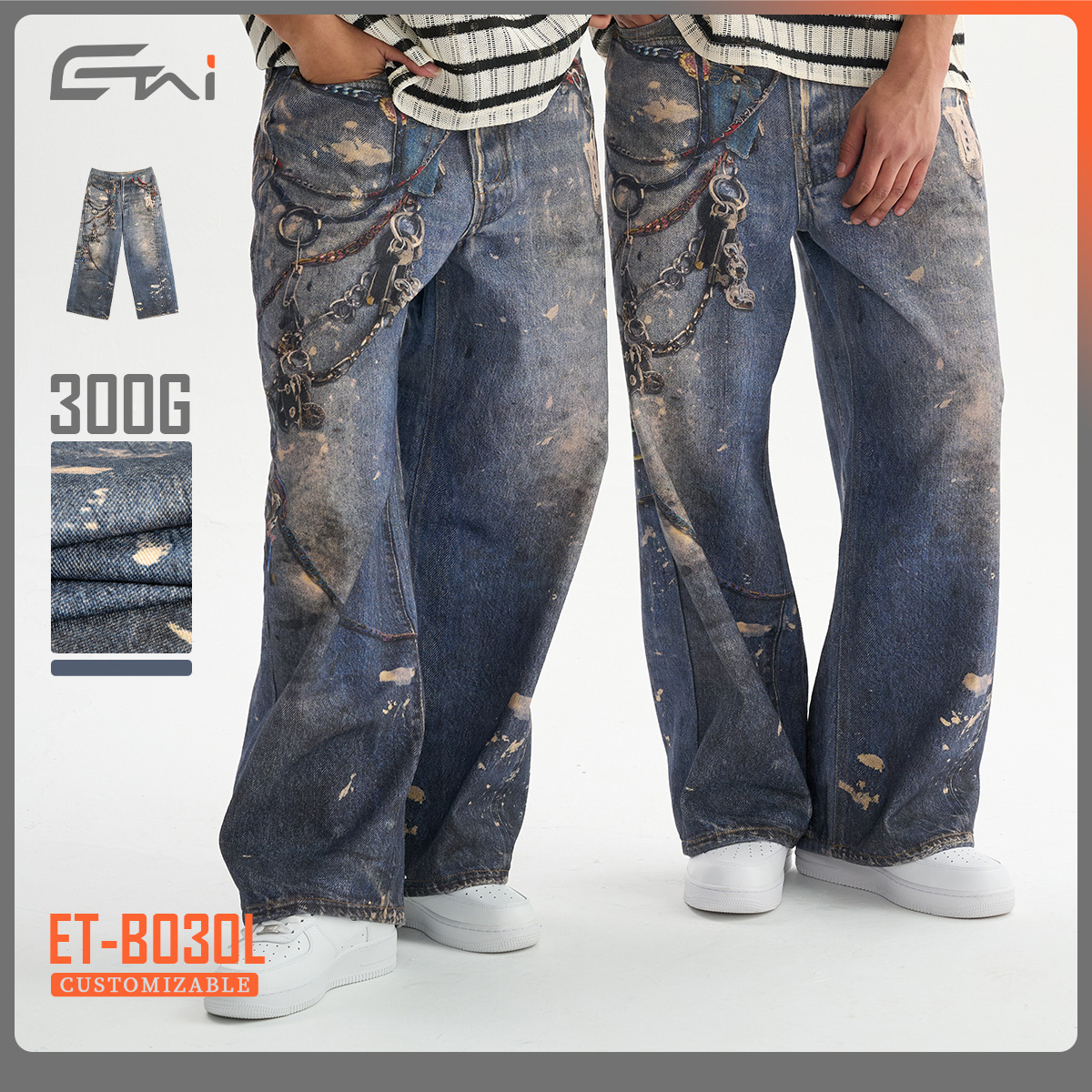 ETAI Hombre| Tendencia universal pesado algodón impresión 3D jeans de moda juvenil rectos pantalones casuales