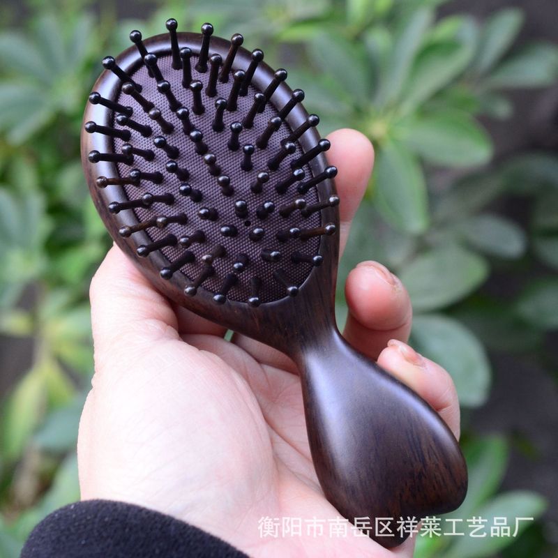 厚い黒檀の木の櫛のエアバッグのマッサージの櫛のエアクッションの櫛の頭部の木製のエアクッションの櫛の女性のエアクッションの櫛の長い髪の皮の灰|undefined