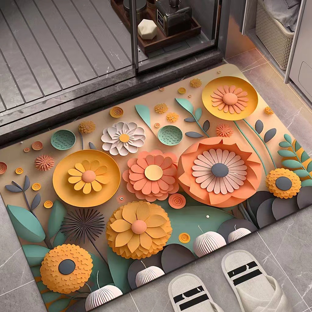 3D estereoscópico nuevo estilo de pintura al óleo de barro de diatomeas esterilla antideslizante baño doméstico absorción rápida esterilla de pies secos al por mayor