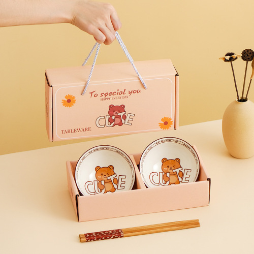 Dragon Year Bowl Set Ceramic Tableware Gift Box with Bowls and Plates, New Year Bowls and Utensils Covers, Bowls and Plates Set for Opening Ceremony, Year-end Party Small Gift Batch