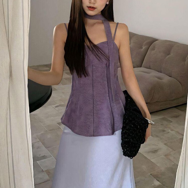 复古气质提花背心吊带女2025夏季新款设计感飘带洋气百搭无袖上衣|undefined