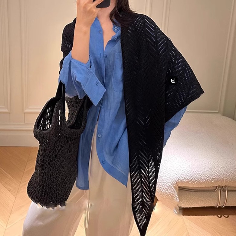 冰丝针织衫镂空天丝三角巾女夏季薄款披肩罩衫防晒空调衫围脖围巾|undefined