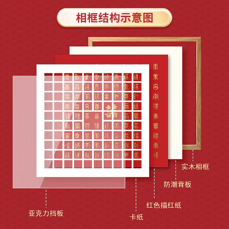 3D立体浮雕百喜图diy手写百福百喜新婚礼物送新人手工制作相框|undefined