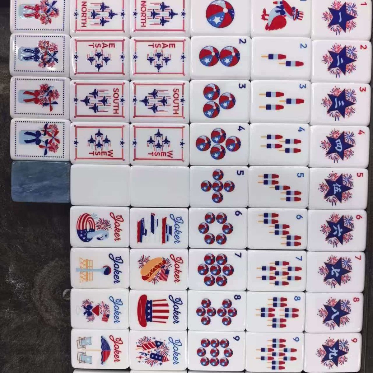 (Wholesale in Stock) American-Style Mahjong Tiles Marble Blue Acrylic Number 36 160 Pieces Patriotic Rocket Fireworks