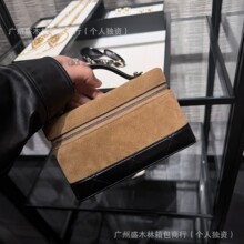 原厂皮小香26slp饭盒包麂皮拼接菱格手提包单肩斜挎包化妆盒子包