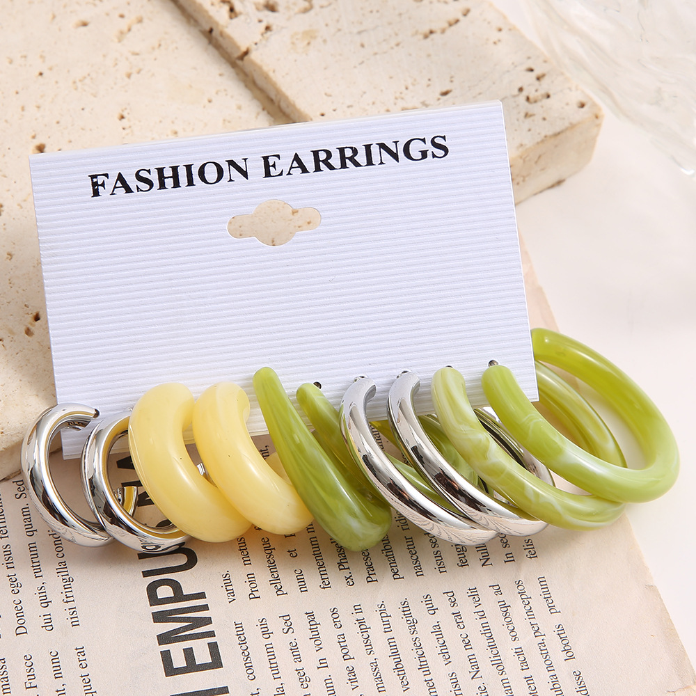 Vintage Simple Women's Solid Color Acetate Type C  Earrings Set 5-piece display picture 4