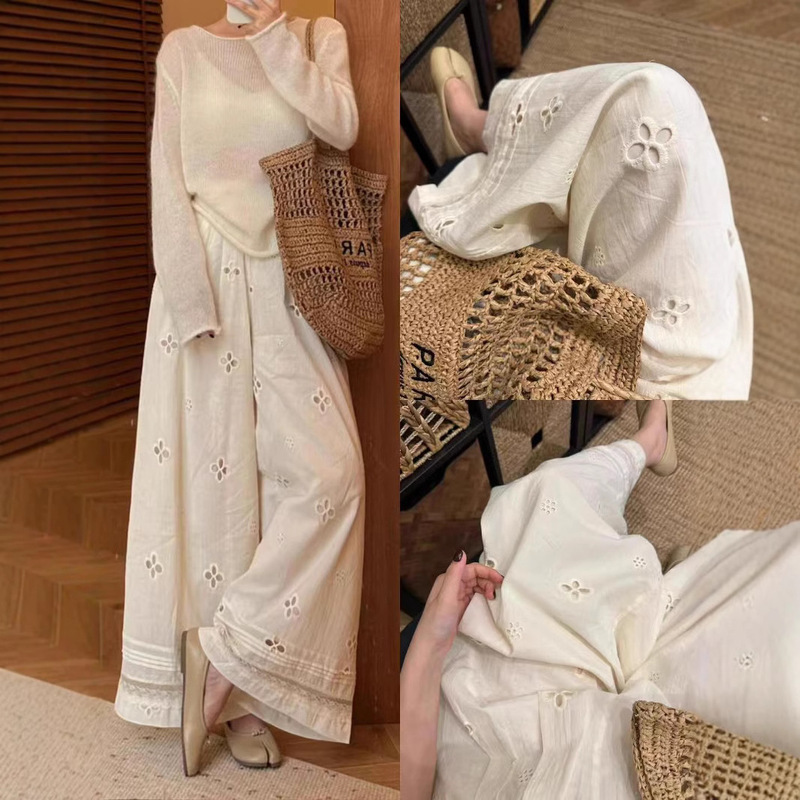 Relaxed and Lazy French-Style Hollow-Out Patchwork Casual Pants for Women 2026 Spring/Summer Simple Embroidered Lace Wide-Leg Pants Relaxed and Lazy French-Style Hollow-Out Patchwork Casual Pants for Women 2026 Spring/Summer Simple Embroidered Lace Wide-Leg Pants