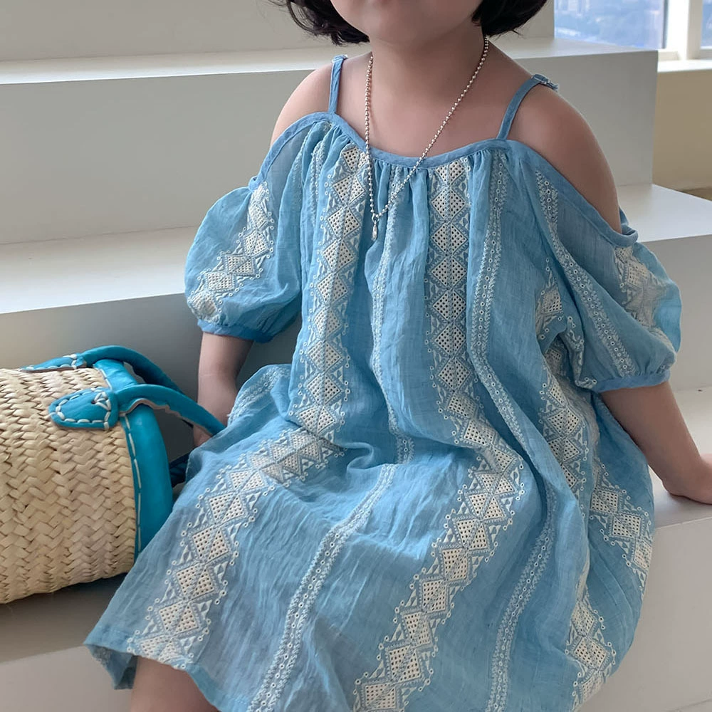 Летнее универсальное платье принцессы, новая юбка на подтяжках в корейском стиле с открытыми плечами 094, синее жаккардовое платье