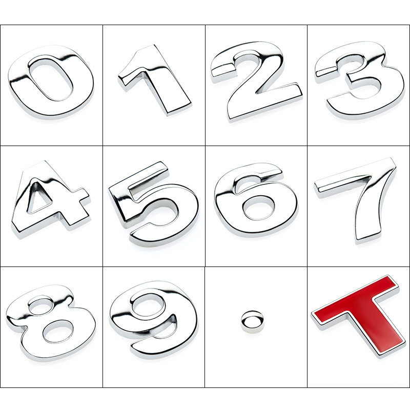 2.5CM etiquetas digitales inglesas etiquetas personales de automóviles etiquetas de letras traseras etiquetas de letras traseras negras plata