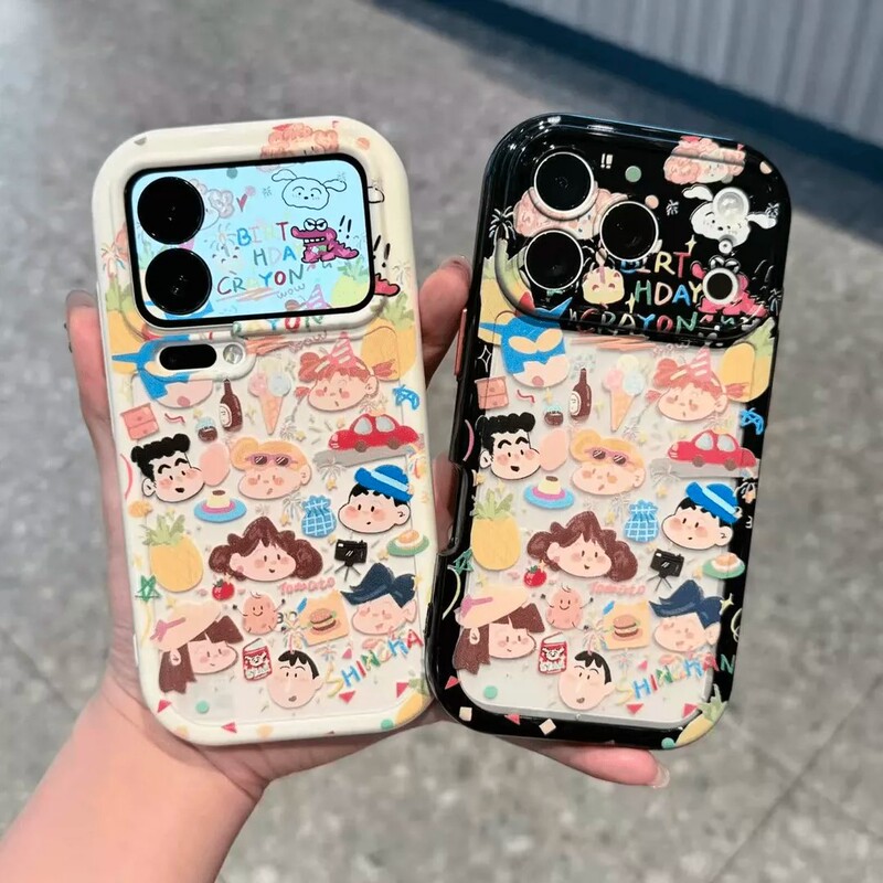 Cute doodle Shin-chan full-print large window case suitable for iPhone 17PM, Apple 16 anti-drop cream case 15 Cute doodle Shin-chan full-print large window case suitable for iPhone 17PM, Apple 16 anti-drop cream case 15