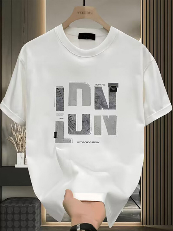夏厚手半袖Tシャツメンズ夏オーバーサイズアメリカンコットンプリントメンズゆったりハンサムTシャツトレンド|undefined