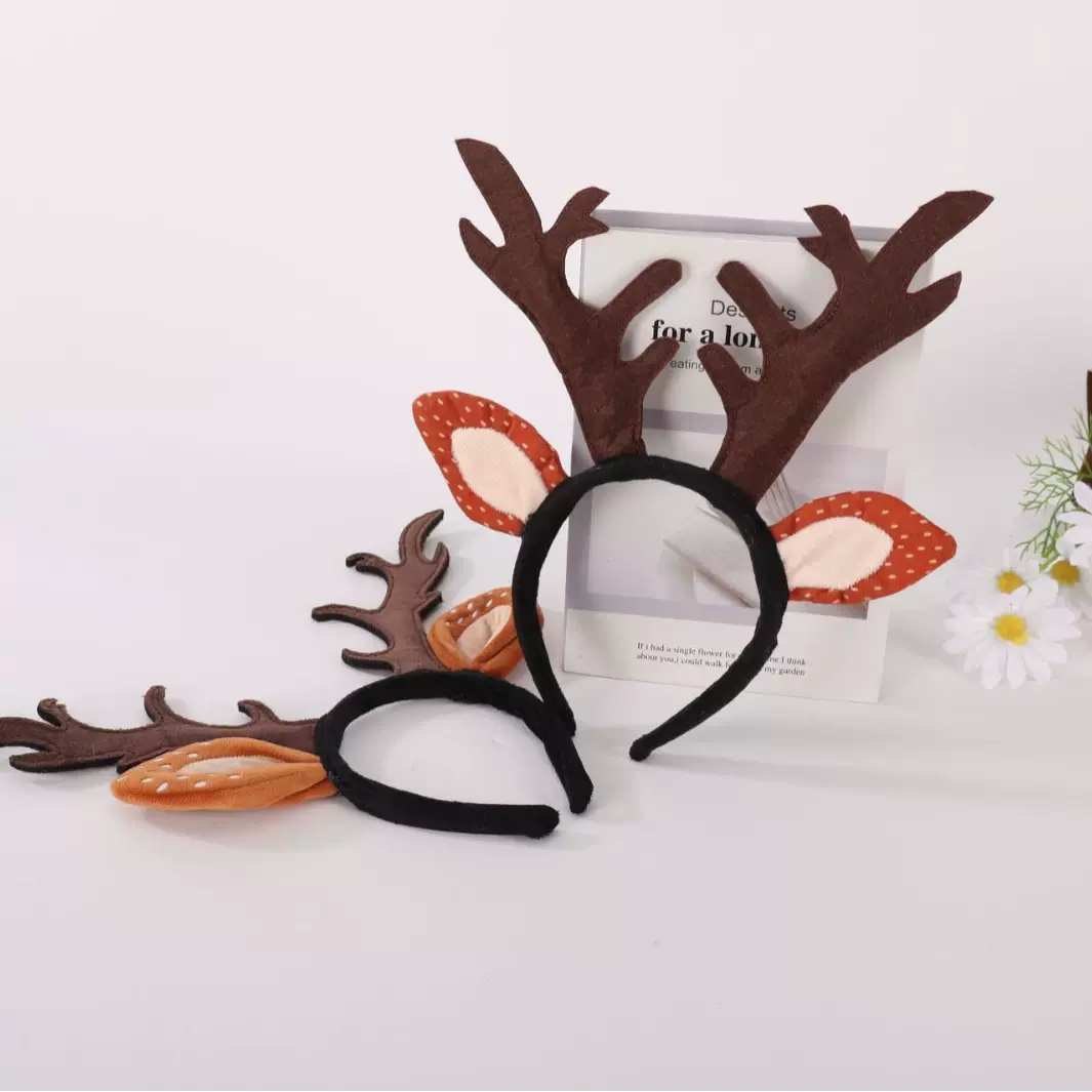 定制圣诞头箍鹿角头饰驯鹿发箍  麋鹿角耳朵发饰派对头扣儿童装扮