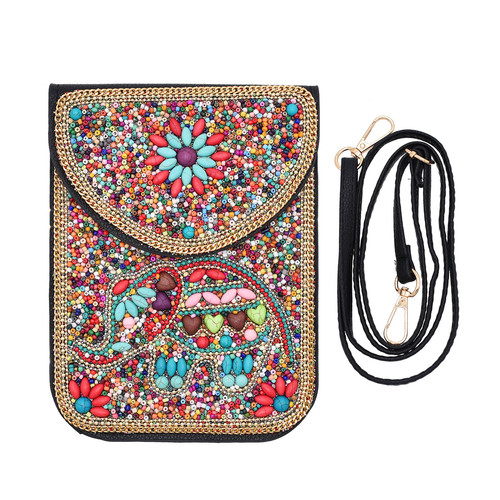 Ethnic style leather bag elephant Xinjiang Inner Mongolia travel rice beads belt crossbody bag Hanfu ladies mobile phone bag