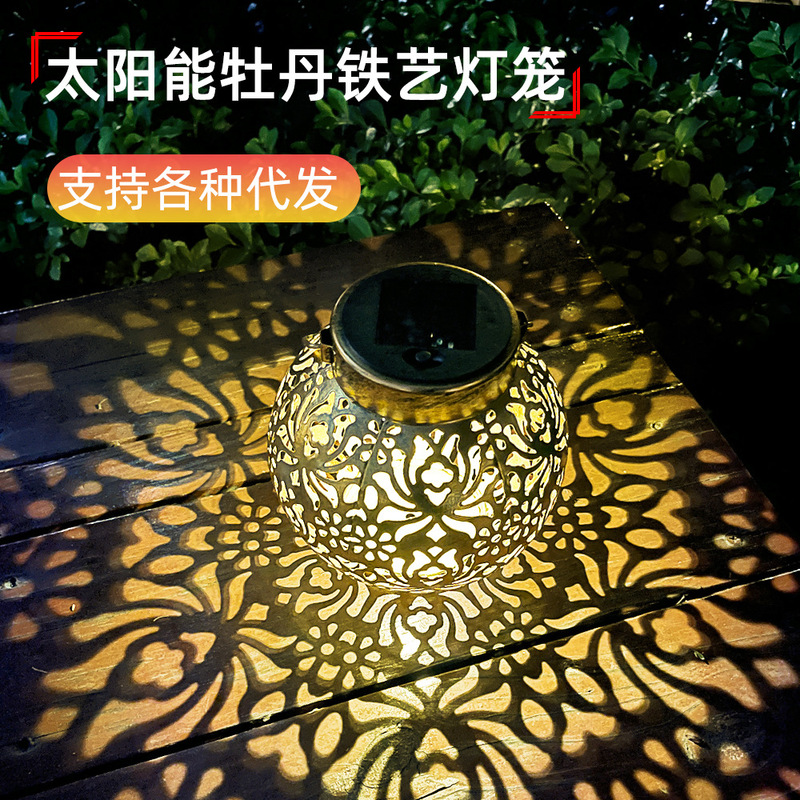 Cross-border solar lantern hanging lantern hollow lantern garden lamp garden lamp porch decorative lamp projection lamp