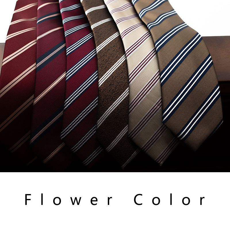 Tokyo Chronicle Korean Striped Original Spring and Autumn Jk Korean Version Casual 7cm Burgundy Brown Hand-Tied Tie